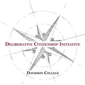 Image of a compass superimposed by the text "Deliberative Citizenship Initiative" and "Davidson College." 